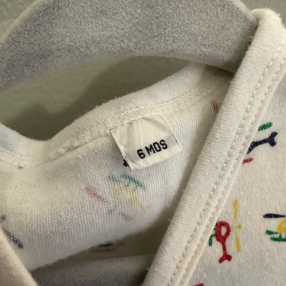 Vintage 90s White Onesie – Primary Color Helicopter Print, V-Neck, Snap Front